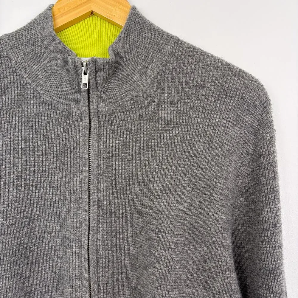 Kokun Men's Thermal Full Zip Cashmere Sweater Gray Medium